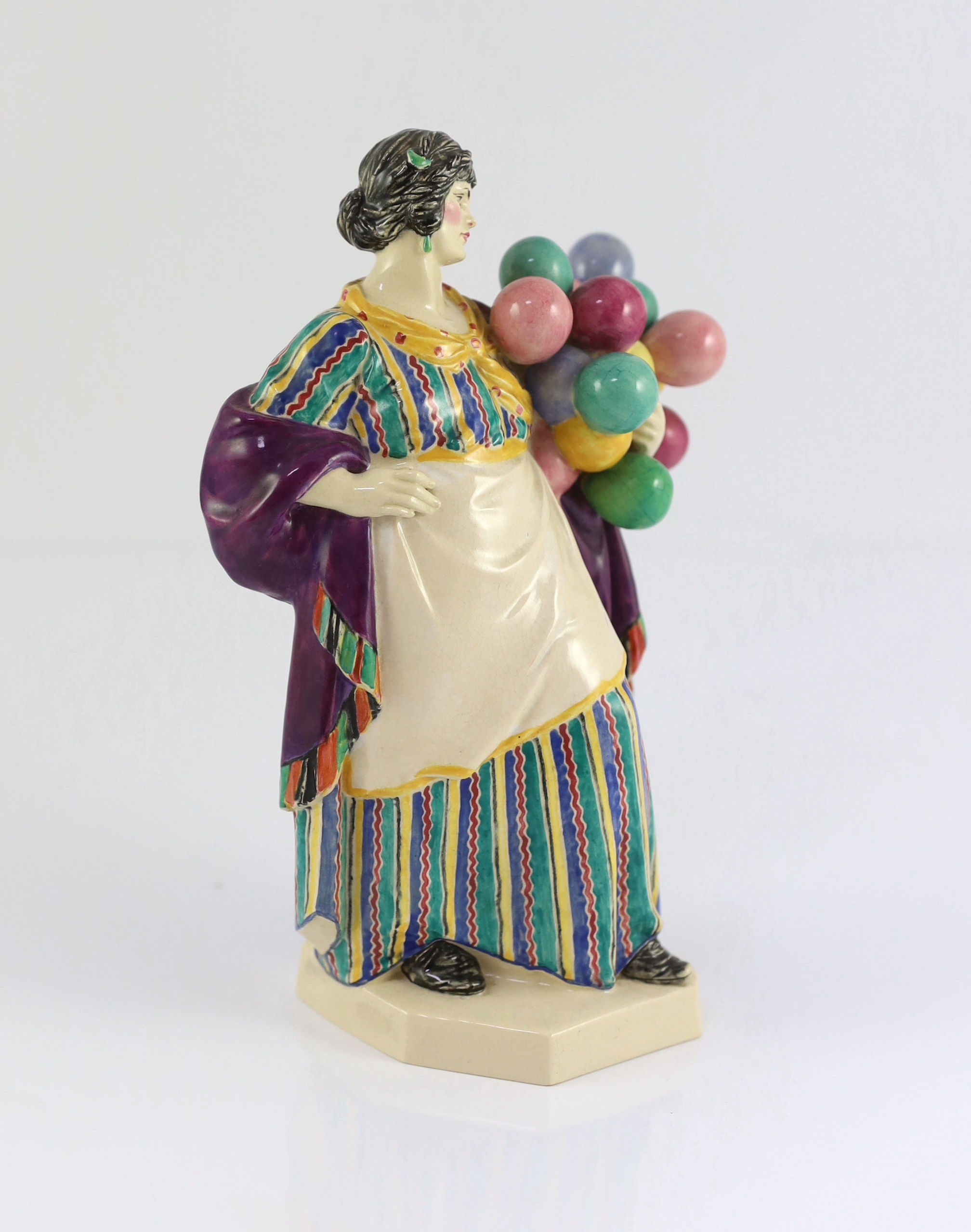 Charles Vyse (1882-1971) - a Chelsea Pottery figure, 'The Balloon Woman'